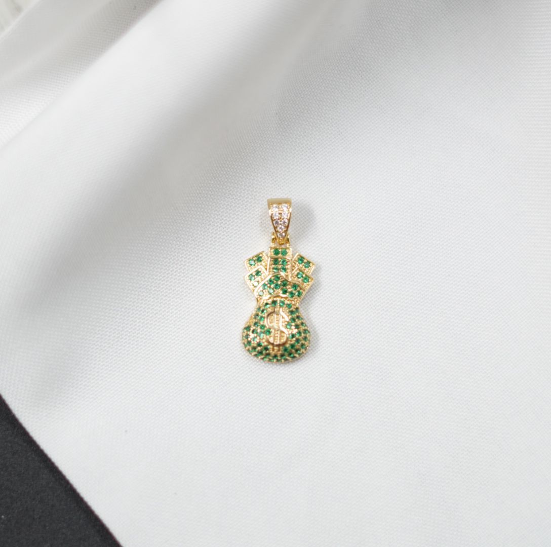 Miniatura 2 de DIJE BOLSA DINERO DORADA PIEDRAS VERDES